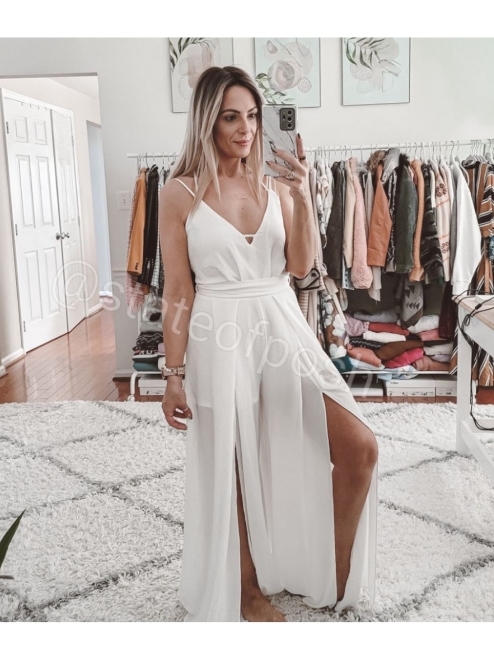 Socialite white wide leg with slits maxi jumpsuit